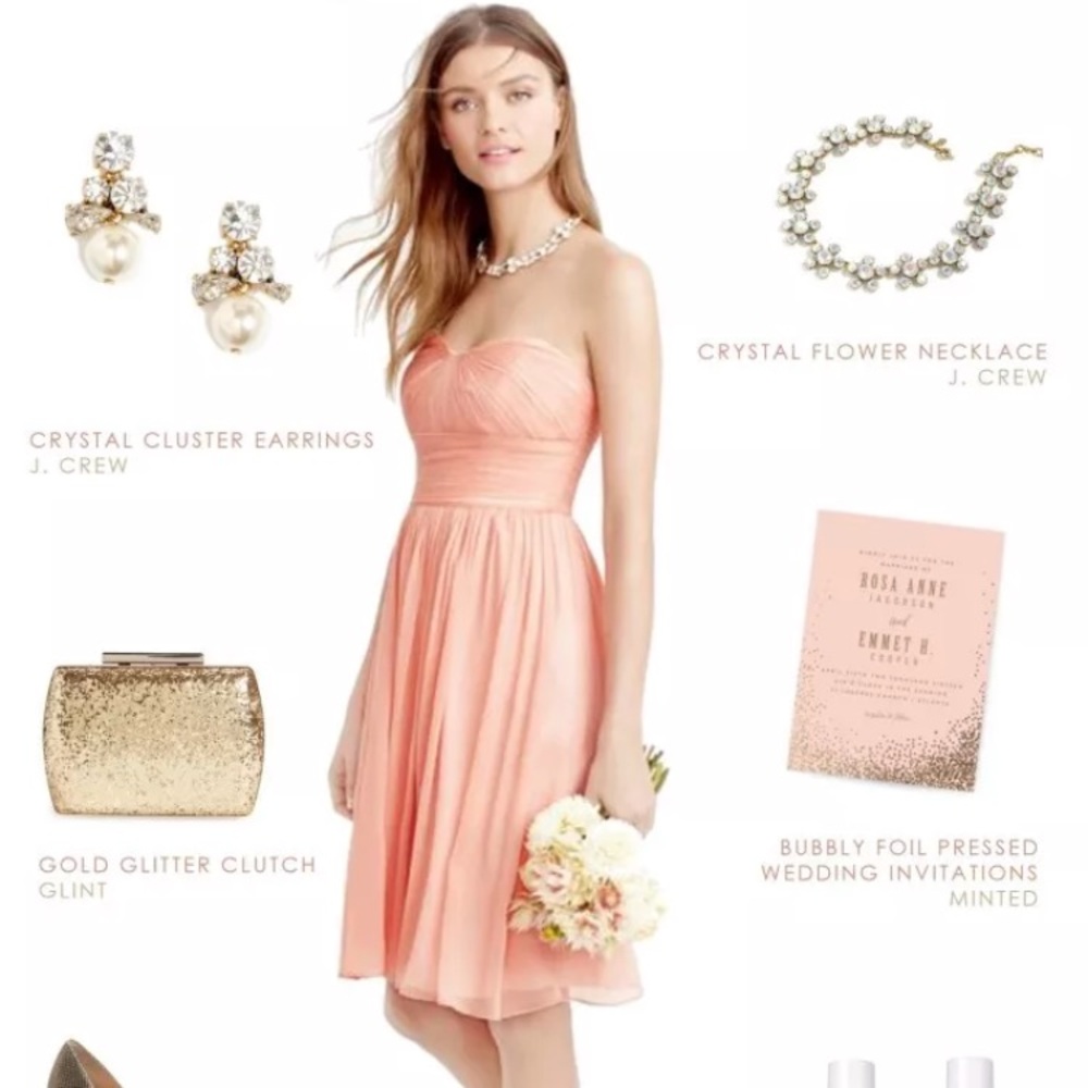 J. Crew Misty Rose Marbella 100% Silk Chiffon Mini Strapless Bridesmaid’s Dress